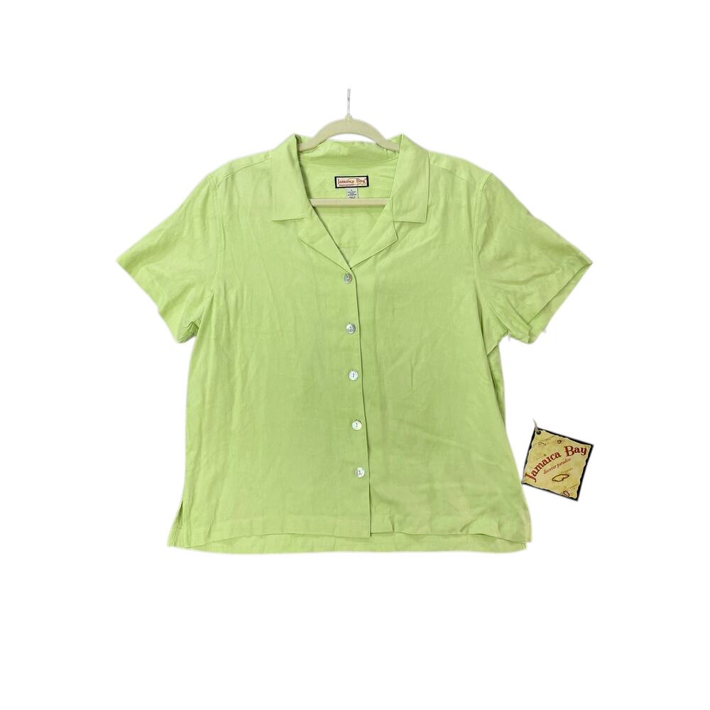 NEW Jamaica Bay Lime Green Silk Blend Hawaiian Shirt Size Large Aloha Resort‎